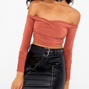 PLT -Slinky Bardot Longsleeve Crop Top